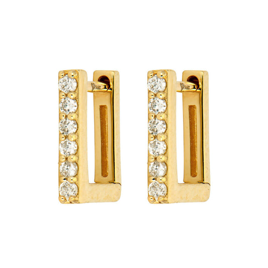SINGLE | Pave Diamond Rectangular Hoop Earring | .08c 14k