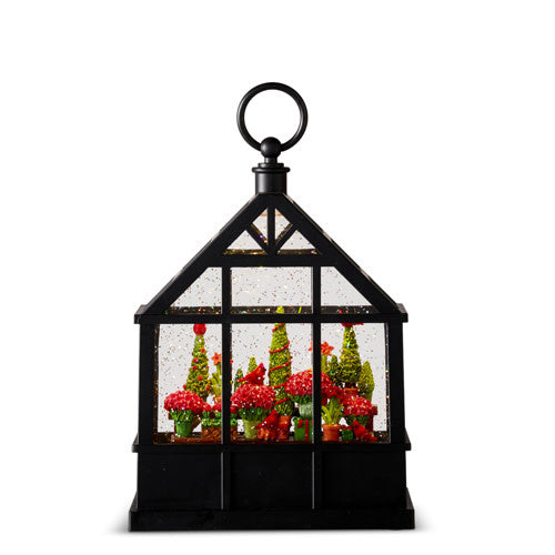 Christmas Flowers + Cardinals Greenhouse Lighted Glitter Globe| 9.5in