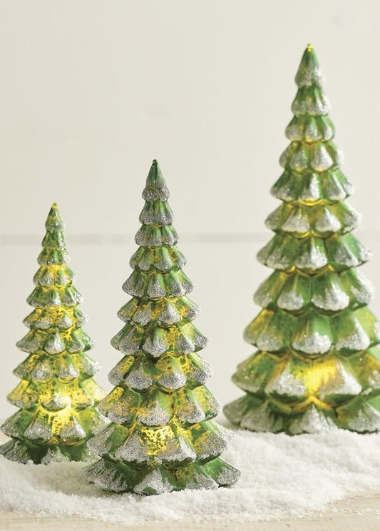 Snowy Mercury Glass Lighted Tree Set | 10.25in