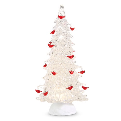 Christmas Tree + Cardinal Ornaments Lighted Glitter Globe | 15in