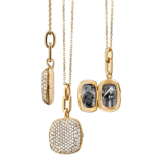 Slim Rae Pave Diamond Locket + Diamond-Cut Chain Necklace | .787c 16+1in 18k YG