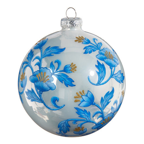 Vintage Blue Floral Ball Christmas Ornament | 5in