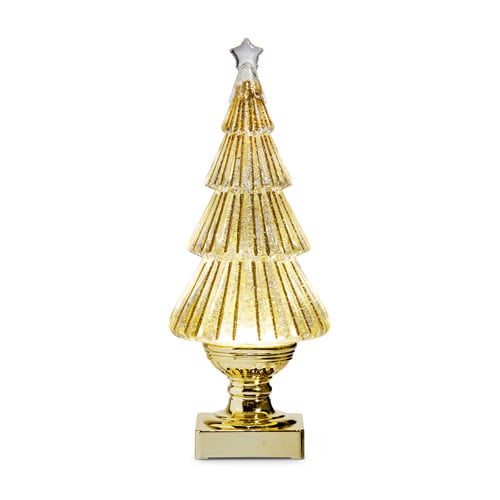 Flat Tree with Gold Lighted Glitter Globe | 12.25in