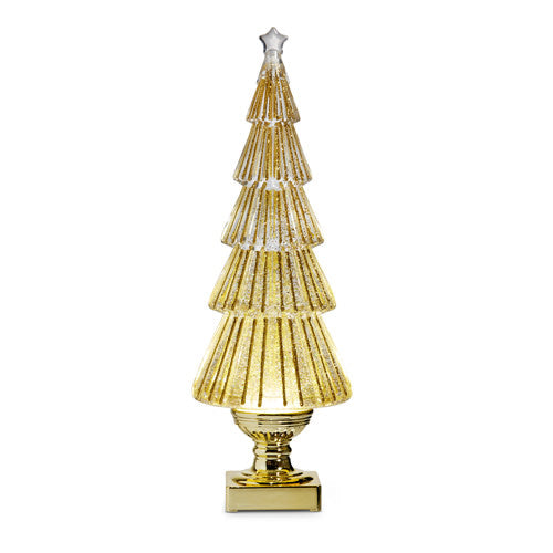 Flat Tree with Gold Lighted Glitter Globe | 16.25in