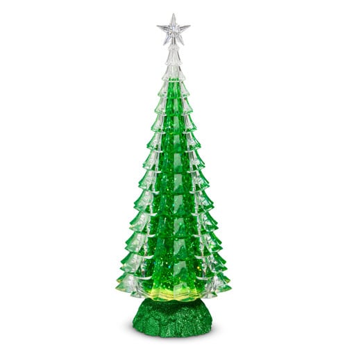 Christmas Tree Lighted Glitter Globe | 15in Green