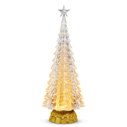 Christmas Tree Lighted Glitter Globe | 15in Gold