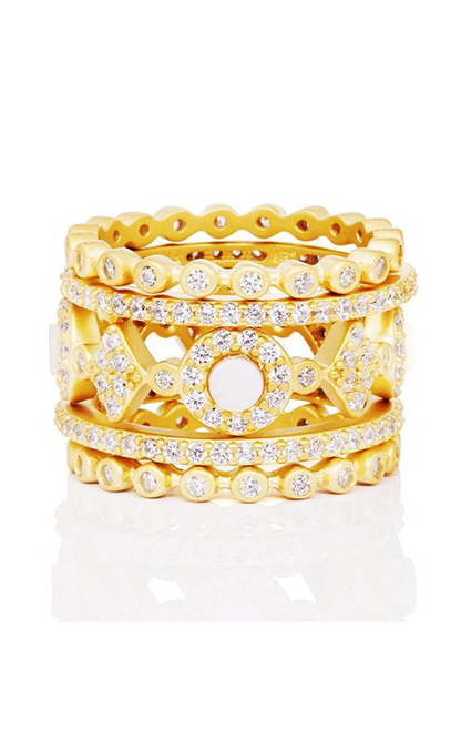 Signature MOP Stack 14k Gold & Rhodium 5 Stack Ring