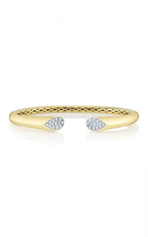 Diamond Teardrop Pear Bangle Cuff Bracelet | 14k .54c YG