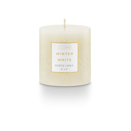 Winter White Etched Pillar Candle | 3x3in