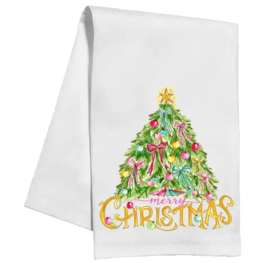 Kitchen Towel Merry Christmas Tree Ornaments + Bows