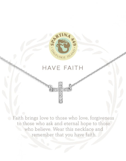 Have Faith Crystal Cross Silver Rhodium Plate Necklace, 18-21"
