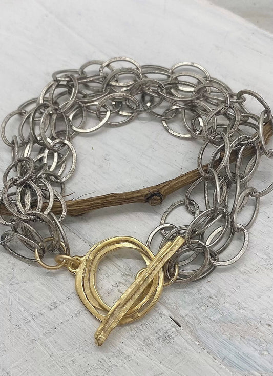 Kitzi Silver Chain with Gold Toggle Bracelet
