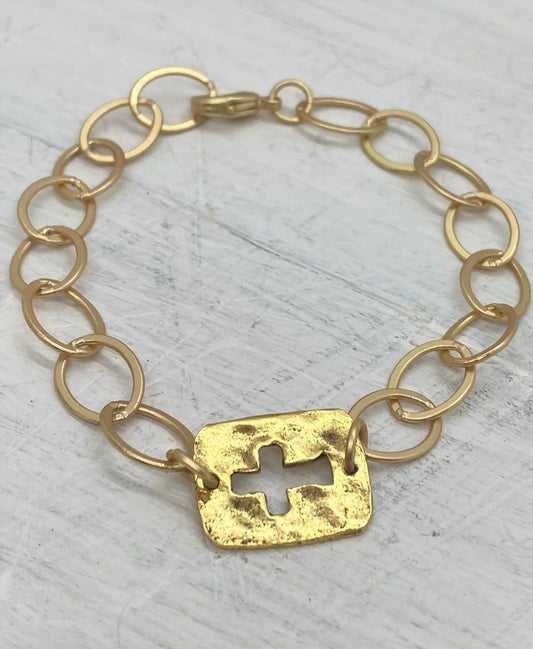 Kitzi Gold Cross Cutout on Round Paperclip Chain Bracelet
