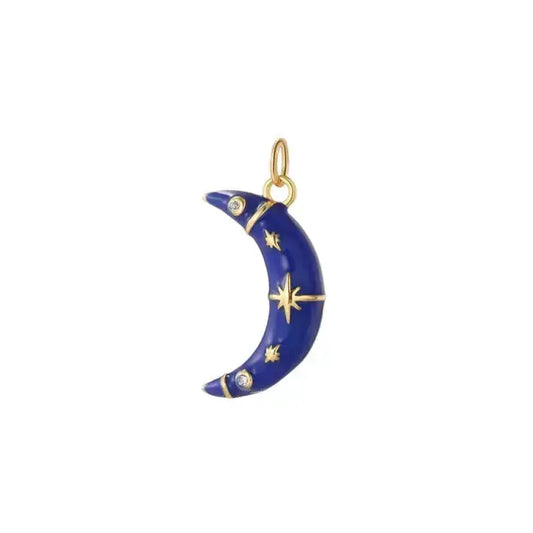 Navy Blue Enamel Crescent Moon Charm Pendant