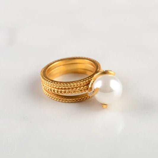 Juliet Ring Set Gold Pearl with CZ Size 8