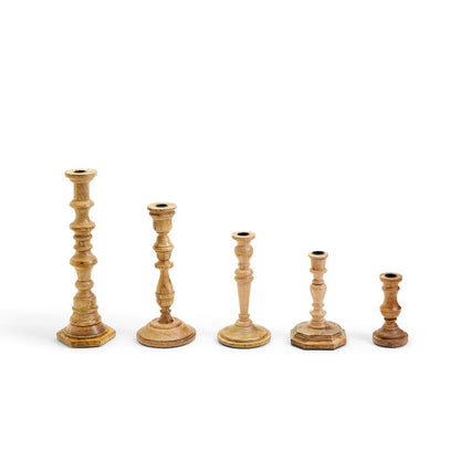 Mango Wood Candlestick Holders S/5