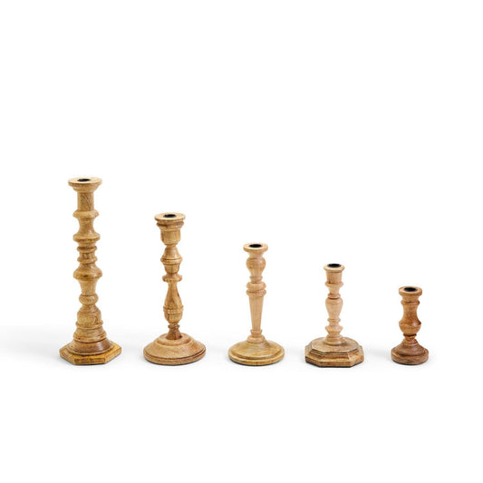 Mango Wood Candlestick Holders S/5