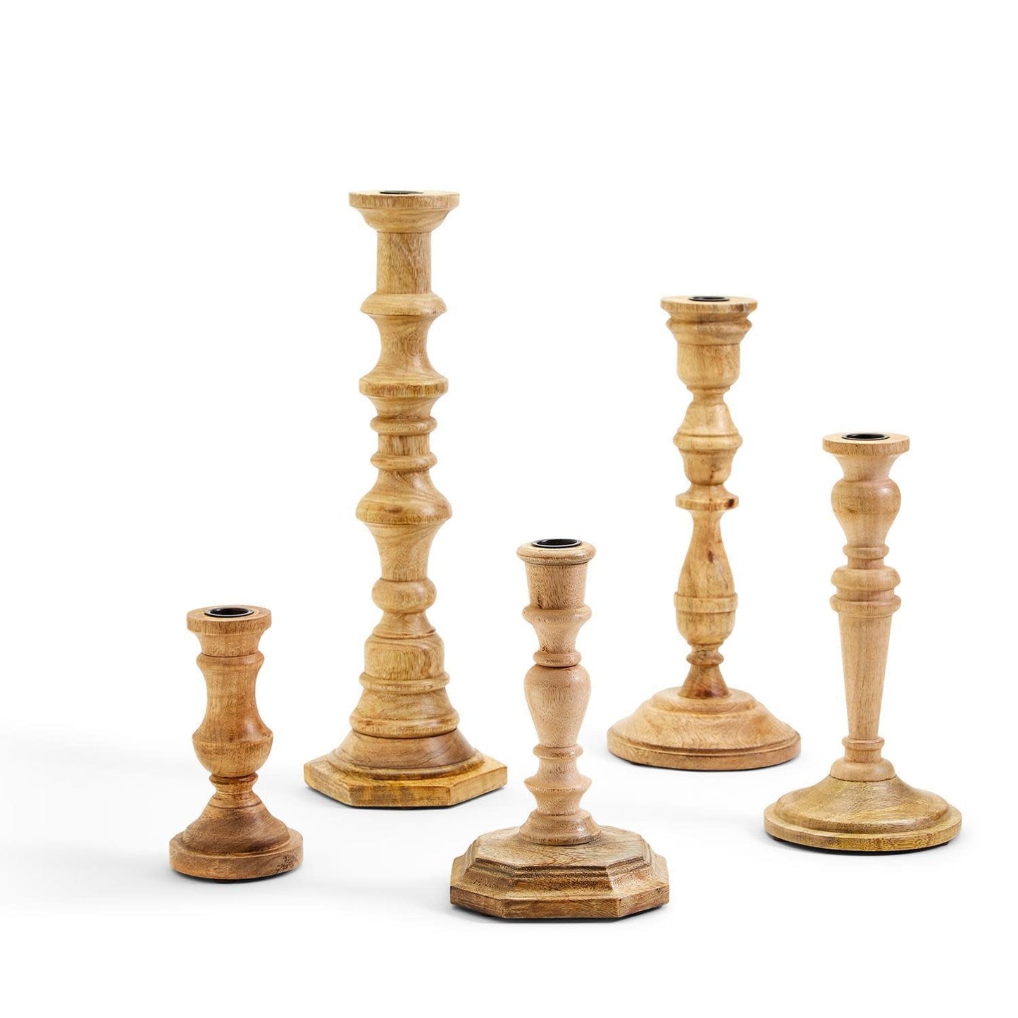 Mango Wood Candlestick Holders S/5