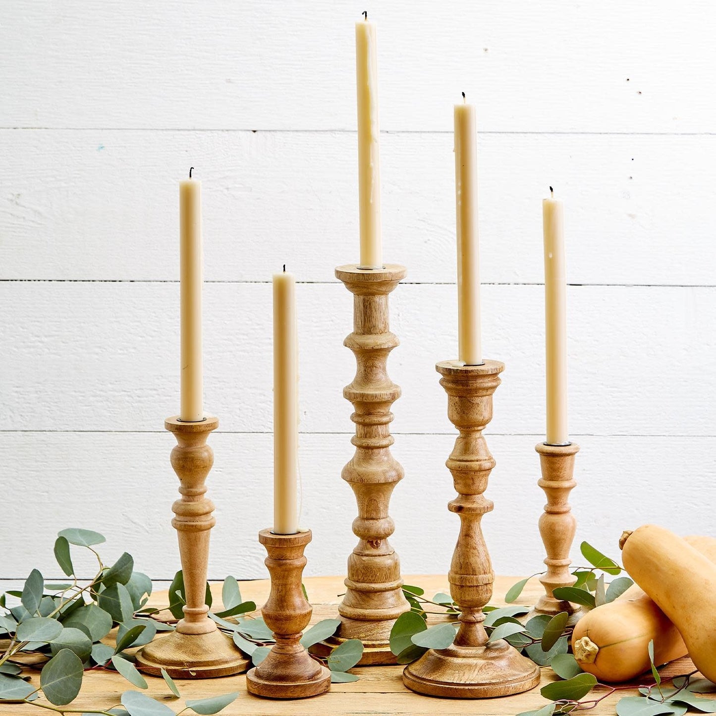 Mango Wood Candlestick Holders S/5