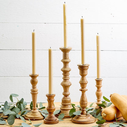Mango Wood Candlestick Holders S/5