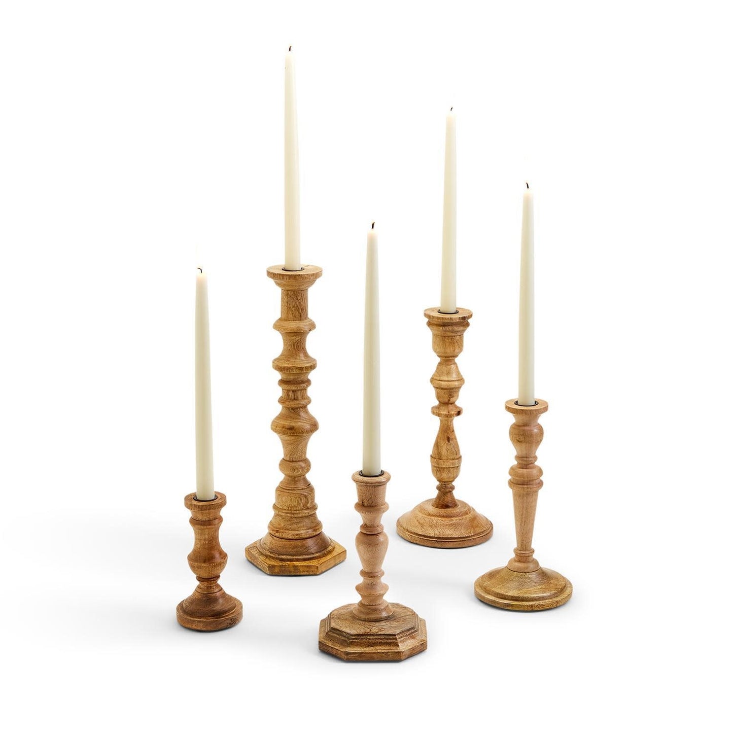 Mango Wood Candlestick Holders S/5