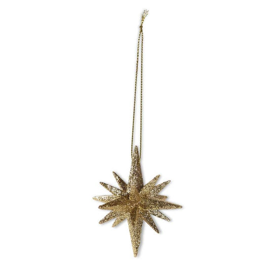 9 Point Gold Glitter Star Ornament 2"