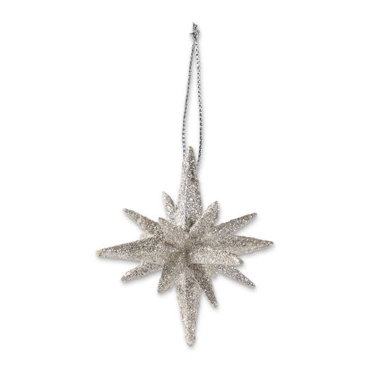 9 Point Silver Glittered Star Ornament 2"