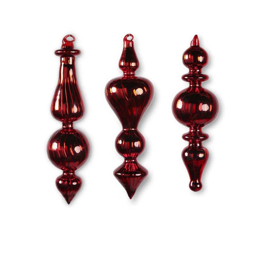 Red Glass Finial Ornament 7" Assorted