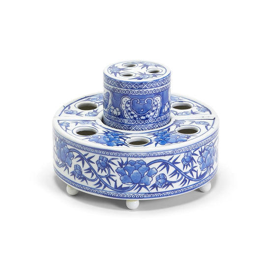 3 pc Blue/White Hand-Painted Floral Arranger