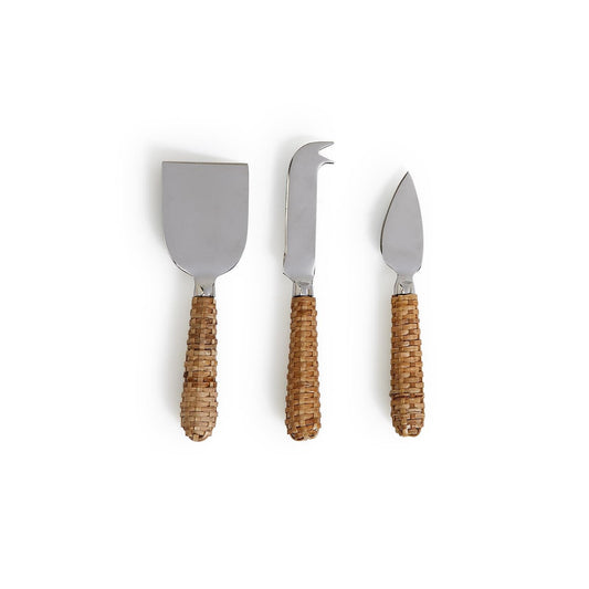 Bamboo Wicker Cheese Knife Set of 3