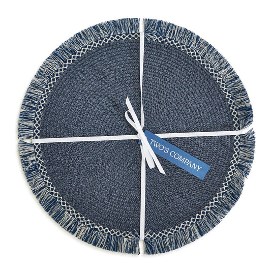 Fringed Placemat Set of 4  | 15in Navy