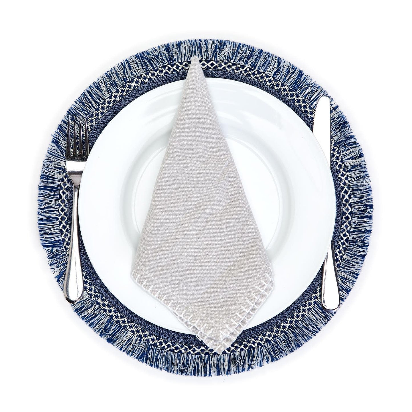 Fringed Placemat Set of 4  | 15in Navy