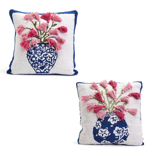 Chinoiserie Vase Embroidered Throw Pillow | 18in
