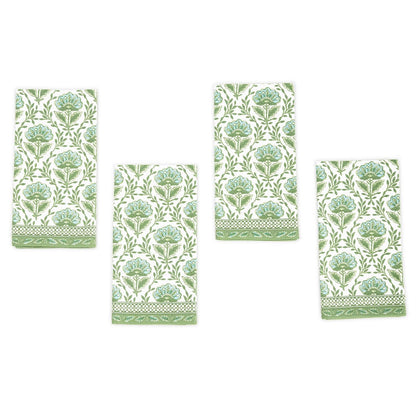 Floral Pattern Napkin Set of 4 | Green + White