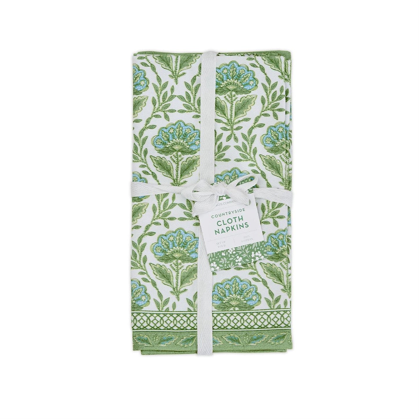 Floral Pattern Napkin Set of 4 | Green + White