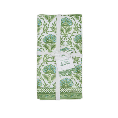 Floral Pattern Napkin Set of 4 | Green + White