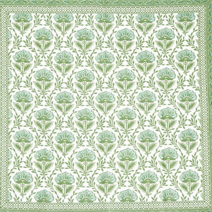 Floral Pattern Napkin Set of 4 | Green + White