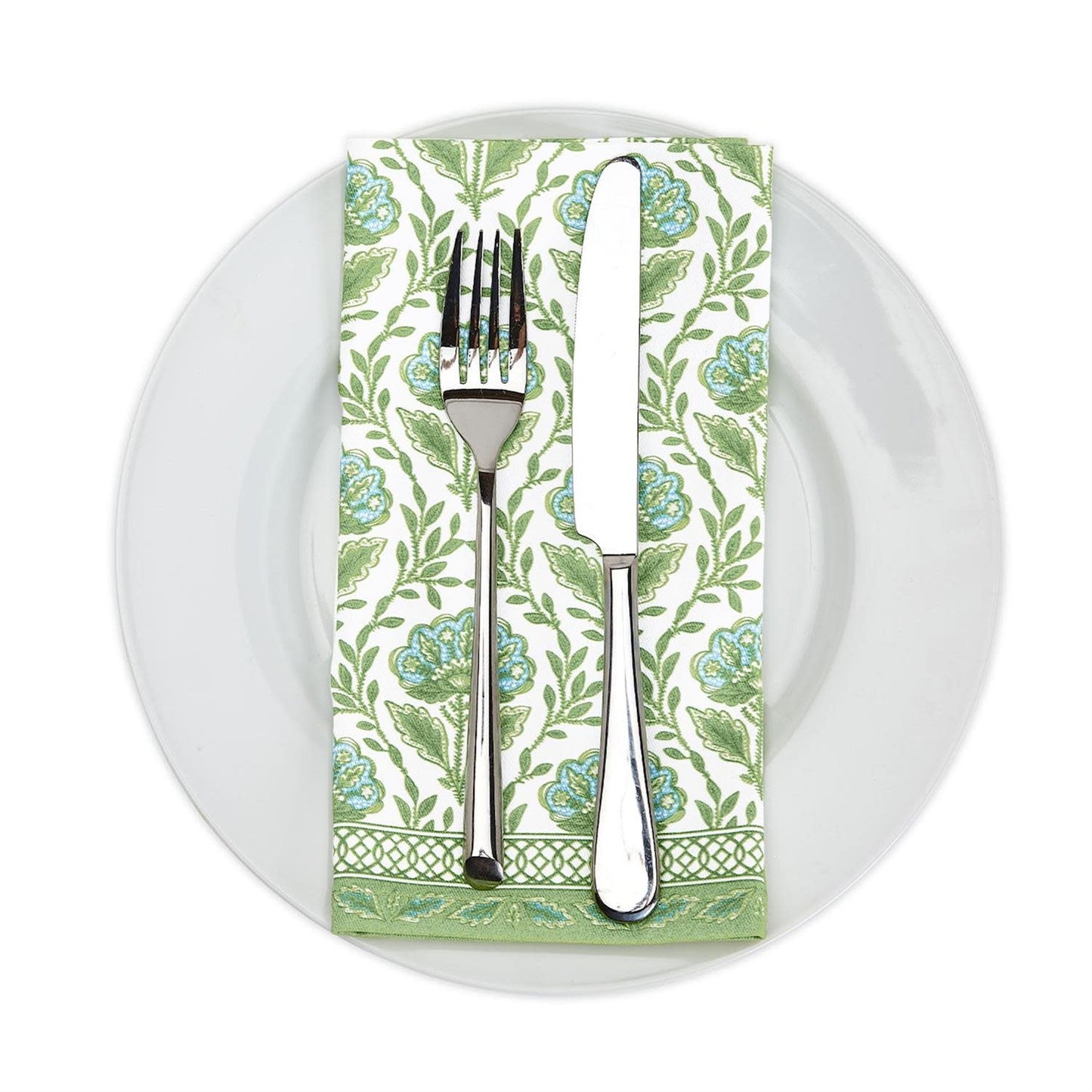 Floral Pattern Napkin Set of 4 | Green + White