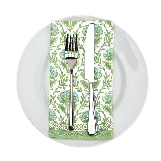Floral Pattern Napkin Set of 4 | Green + White