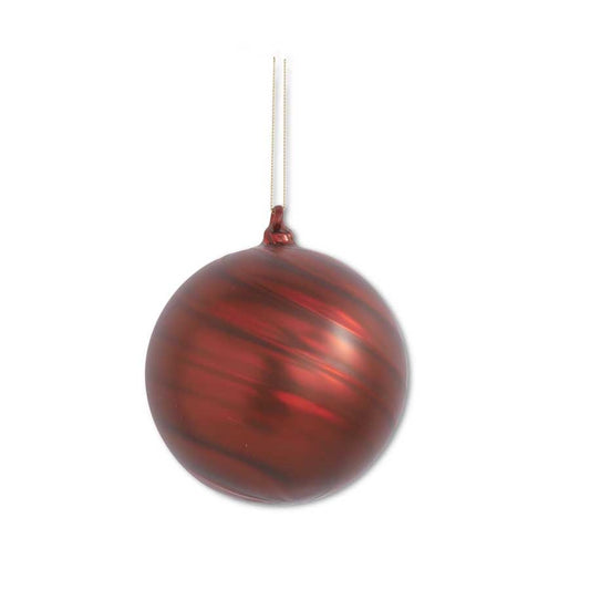 Matte Red Swirl Glass Round Ornament 4"