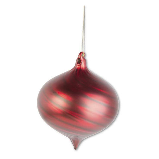 Matte Red Swirl Glass Onion Ornament 7"