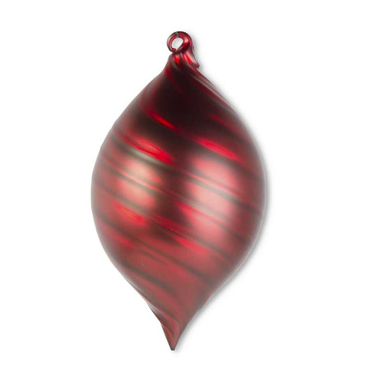 Matte Red Swirl Glass Teardrop Ornament 8"