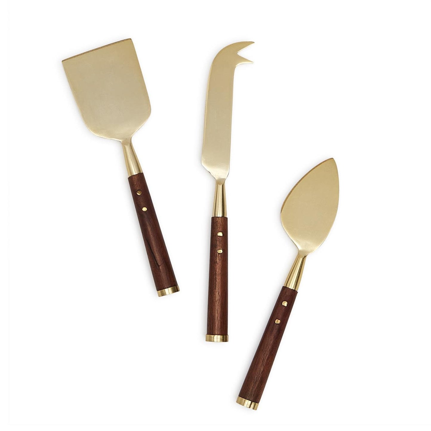 Gold Metallic + Wood Cheese Knife Set of 3
