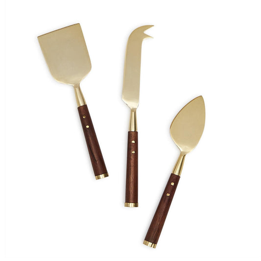 Gold Metallic + Wood Cheese Knife Set of 3