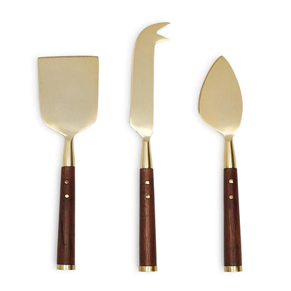 Gold Metallic + Wood Cheese Knife Set of 3