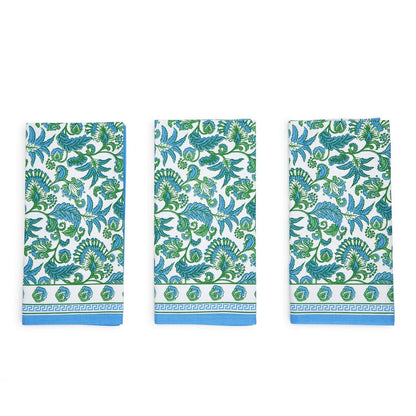 Block Print Cloth Napkin Set of 4 | Green + Blue