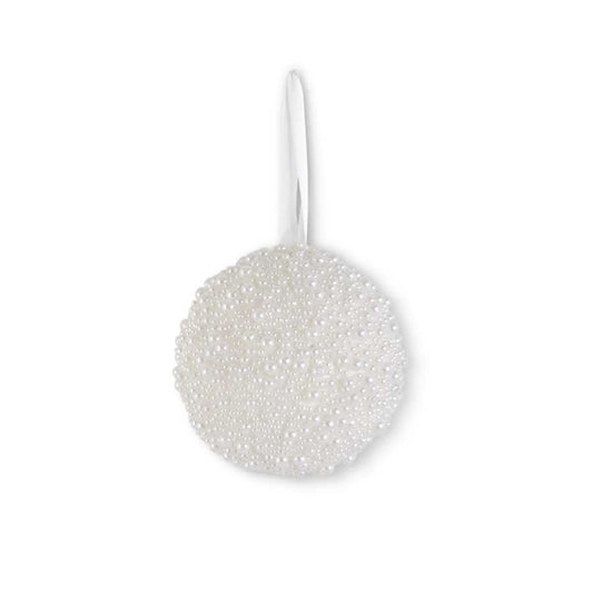 Round White Pearl Beaded Ornament 4.75"