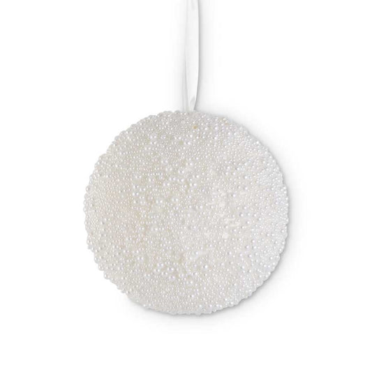 Round White Pearl Beaded Ornament 8"