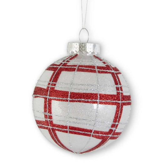 Glittered Red & Silver Plaid 5" Ornament