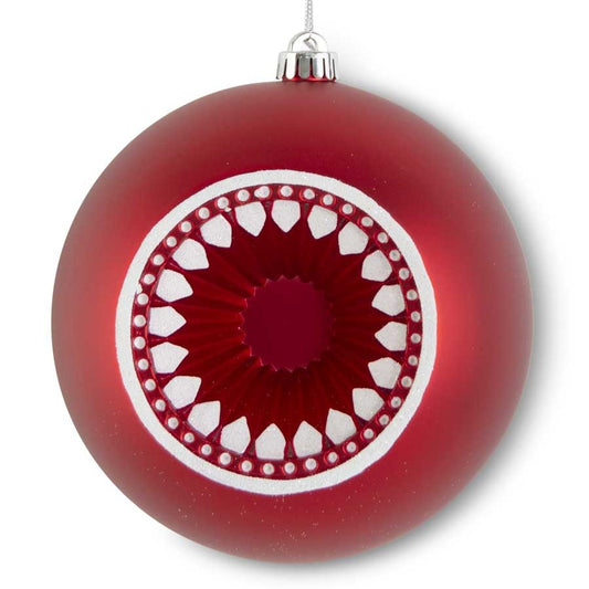 Red & White Glittered Round Ornament 8"